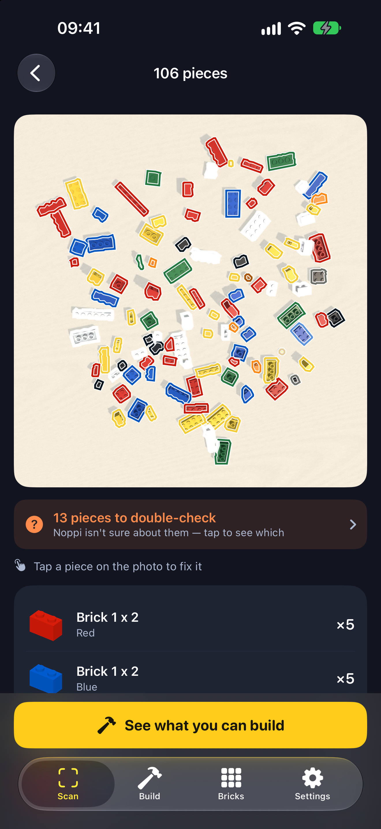 Noppi identifies and counts individual toy bricks in a photo